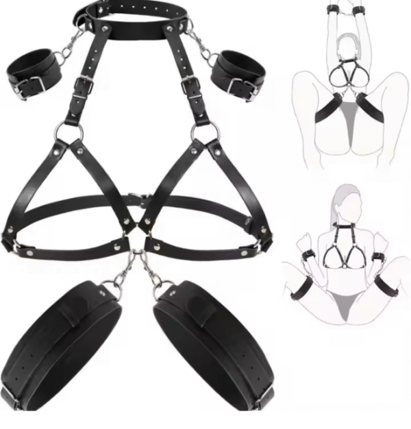 Adult Couple Sex Toys Female Chest Harness and Restraints with Hand and Leg Cuffs BDSM Bondage Gear Props